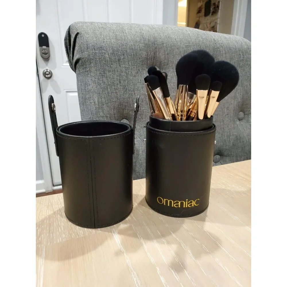 12 Rose Gold And Black Pearlescent Wood Handle Makeup Brushes Set With Case
